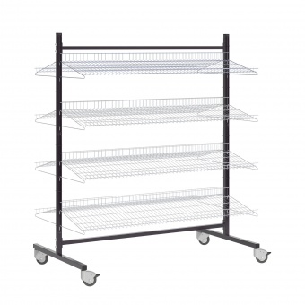 Prospektständer fahrbar, 151 cm hoch, 130x86 cm (B/T), 8 Ablagen, doppelseitig 